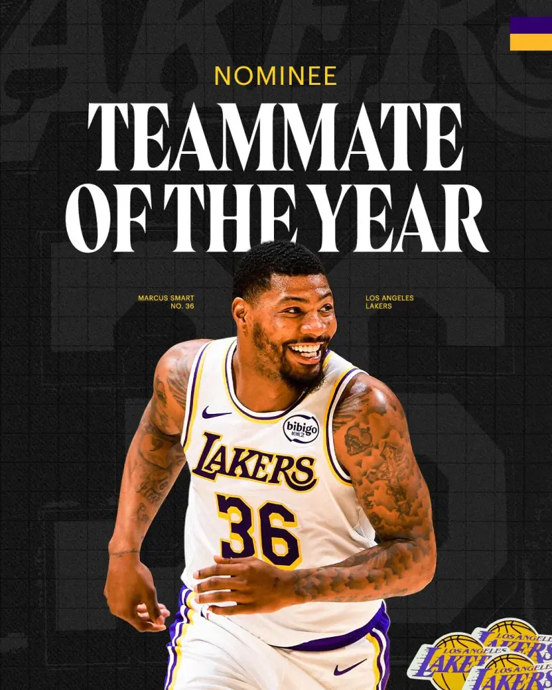 湖人官方：恭喜斯马特入选最佳队友奖的候选名单！